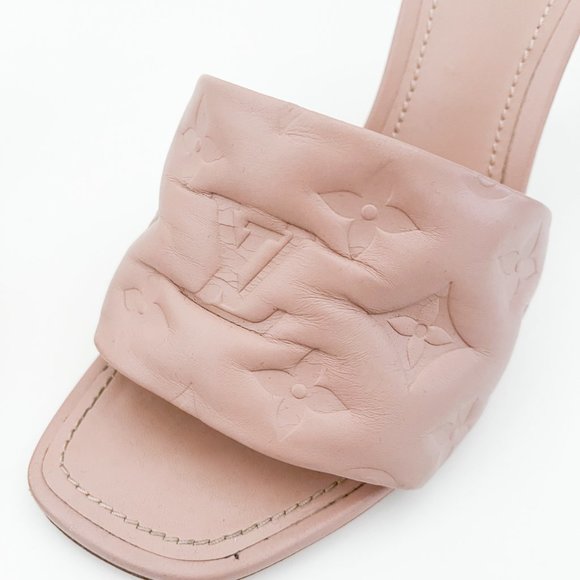 Louis Vuitton Revival Mule Monogram Heel Padded Heels Sandals Natural Nude Beige - Picture 13 of 16